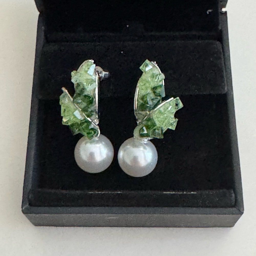 Elegant Pearl and Green Drop Earrings